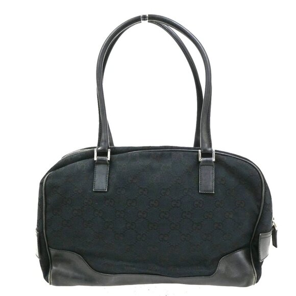 GUCCI Logo GG Pattern Shoulder Hand Bag Canvas Leather Black